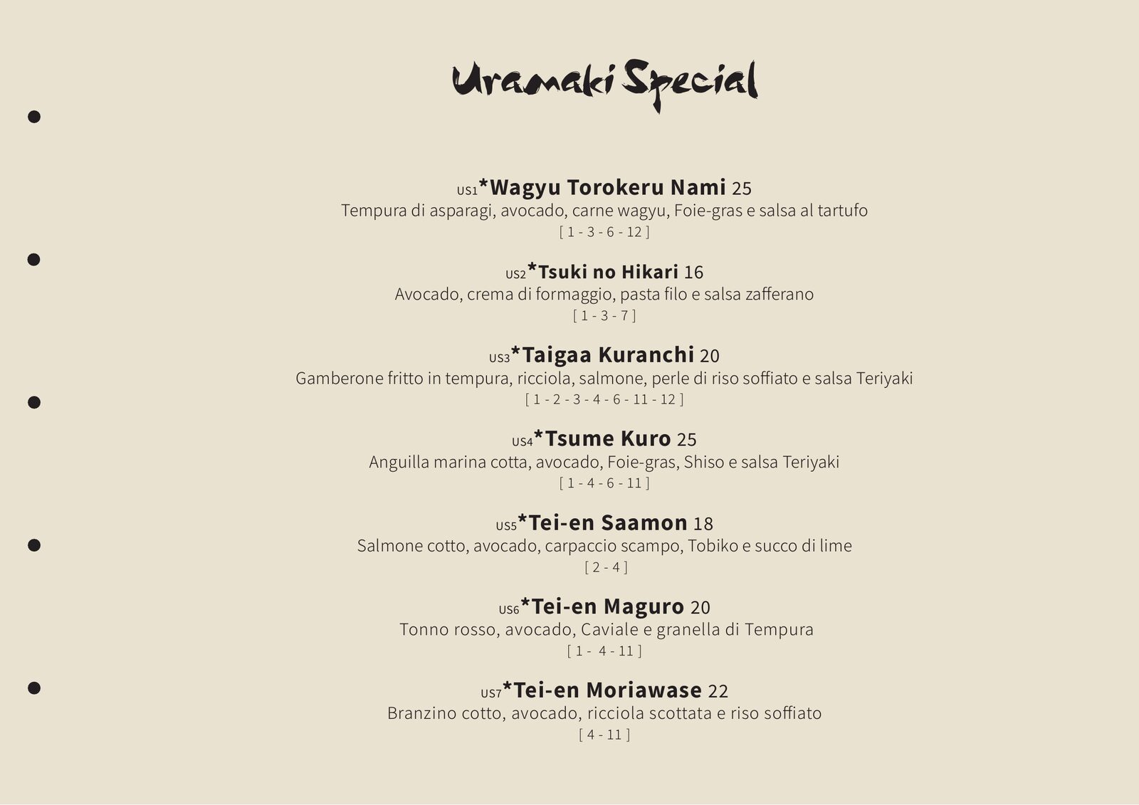 Nami — pagina menu: Uramaki Special