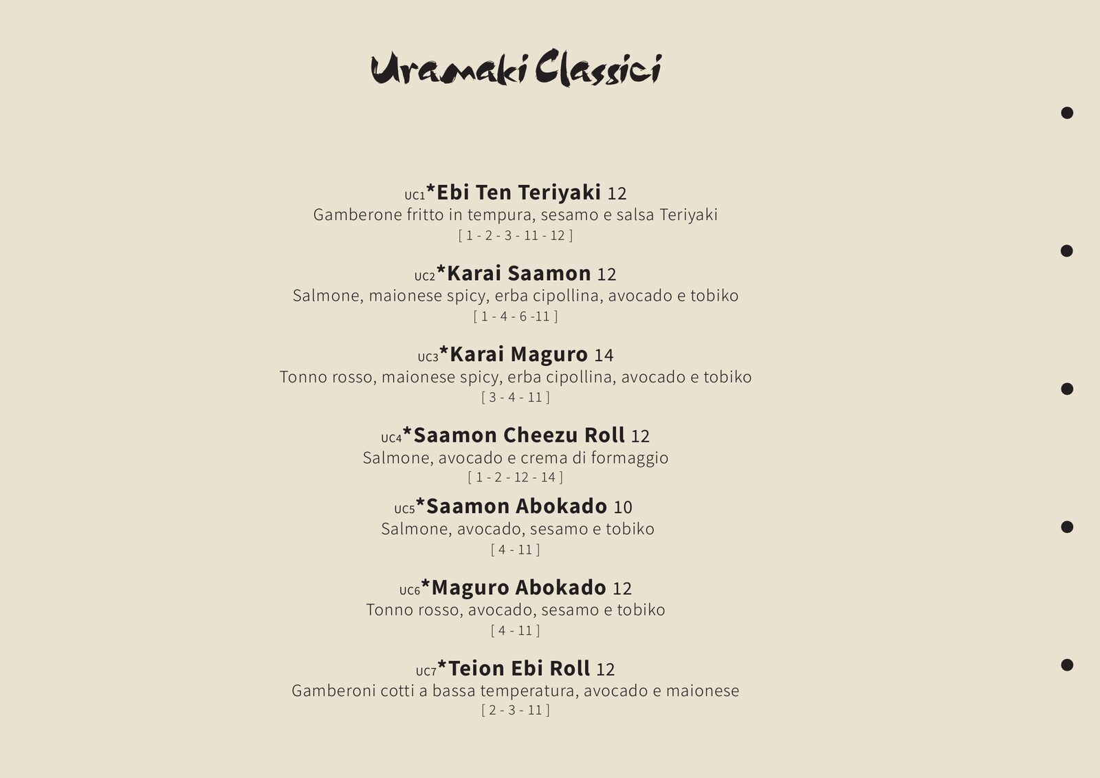 Nami — pagina menu: Uramaki Classici