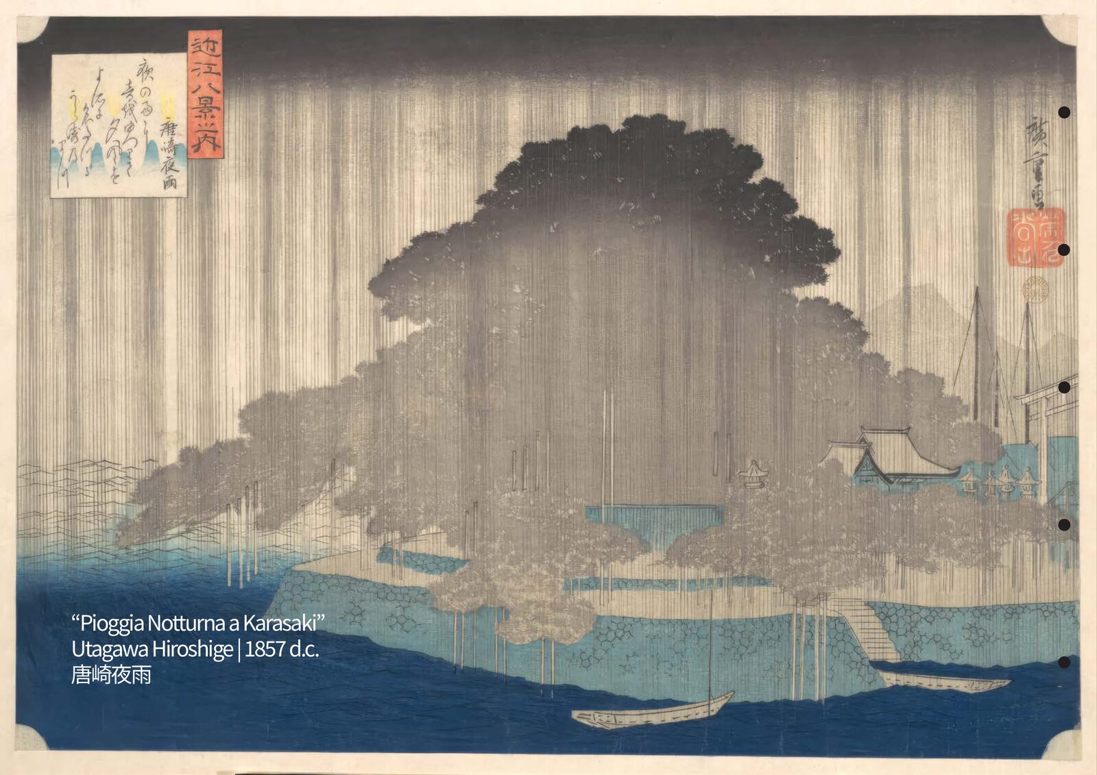Nami — pagina decorativa: Pioggia Notturna a Karasaki, Utagawa Hiroshige